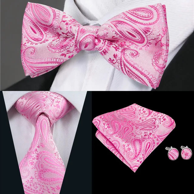 Buy Fashion Mens Bow Tie Pink Paisley Butterfly Silk