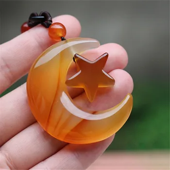 

Natural Ice Color Brilliant Chalcedony Agate Hand Carved Star Moon Jade Pendant Necklace Fashion Women Sweater Chain Dropship