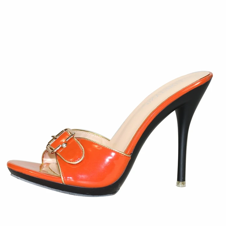 Тапочки конфетных цветов; женская обувь; пикантные босоножки из лакированной кожи на высоком каблуке 10,5 см с острым носком; женские свадебные туфли; коллекция года - Цвет: Оранжевый