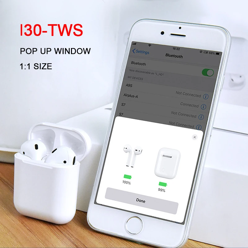 

i30 TWS Pop-up 1:1 Replica Wireless earphone Bluetooth 5.0 twins cordless earbuds in-ear Bluetooth headset for phone PK i20 TWS