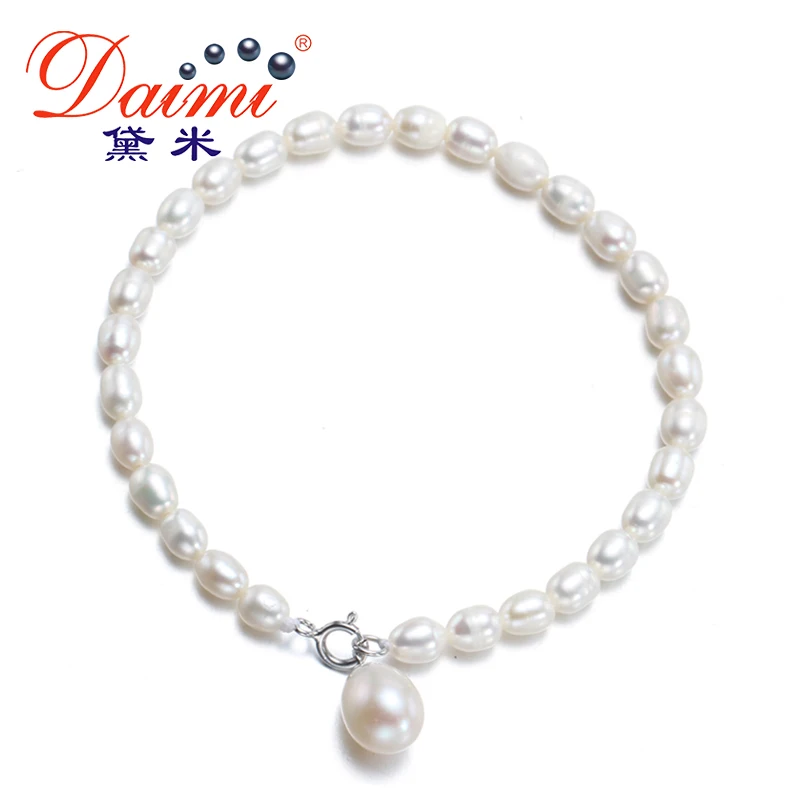 

[Daimi] Tiny Pearl Bracelet, 3 mm Natural Freshwater & Tear Drop charm Bracelet Jewelry CUTE Bracelet