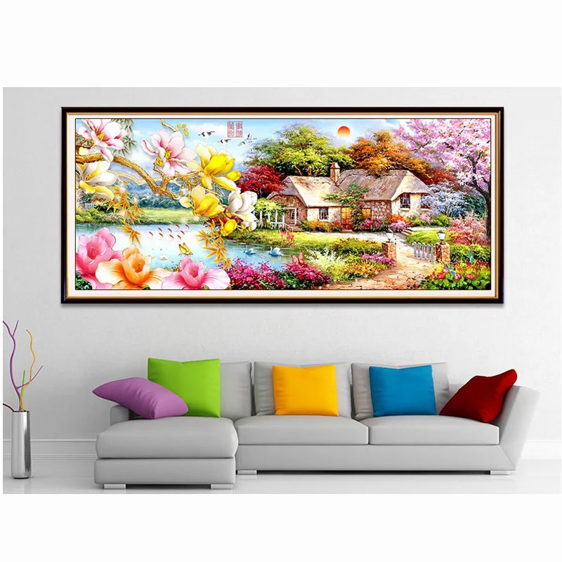 

D SH New DIY 5D Diamond Paintings Mosaic Landscapes Garden Cottages Diamond Embroidery Living Room Cross Stitch Kit Home Decor