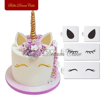 

4pcs/set Unicorn Eyes Ears Cake Side Stencil Animals Stencils Party Wedding Decoration Template Cake Decorating Supplies Tool