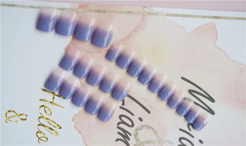 Перфорированные накладные ногти Прованса фиолетового цвета, 24 шт., короткие накладные ногти, милые романтические накладные ногти для невесты