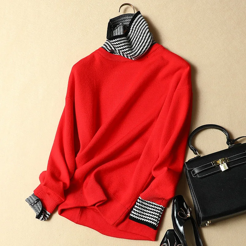 ONLY Yellow AND Red AVAILABLE winter women sweater female loose striped turtleneck pullovers female loose thick warm sweater