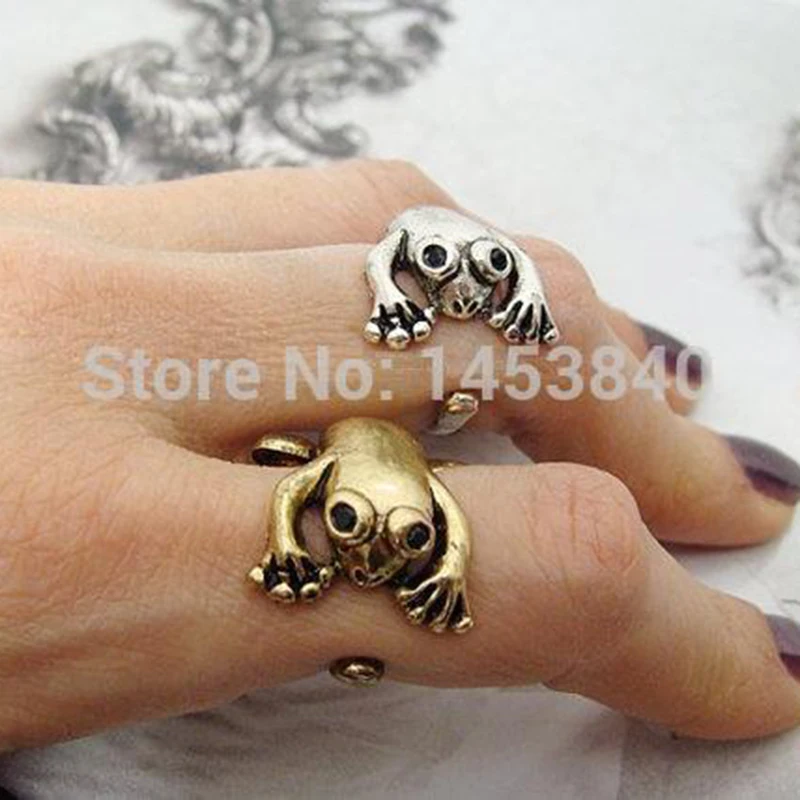 Commercio All'Ingrosso Argento Antico Bronzo Rana Regolabile Vintage Brass Knuckle Frosch Animale Retro Brunito Anello Rana-12 Pz/Lotto
