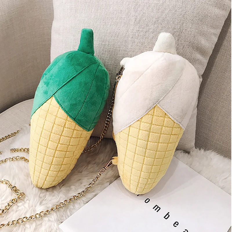 

Korean Version Of The Individual Sewing Plush Creative Corn Small Handbag Shoulder Ladies Handbag Party Chain Messenger Bag