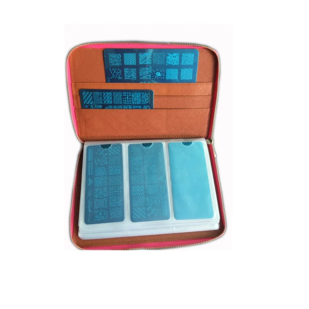Günstig 120 Slots PU Leder Nail art Stamping Fall für Dia 12X6 cm Schablone 2017 Neue Nagel Stempel Vorlage Halter Album Speicher