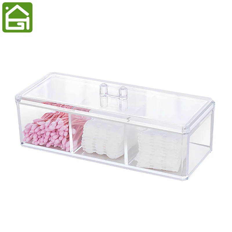 

Clear Acrylic Makeup and Jewelry Organizer Cotton Swabs Makeup Sponges Makeup Pad and Jewelry Storage Box