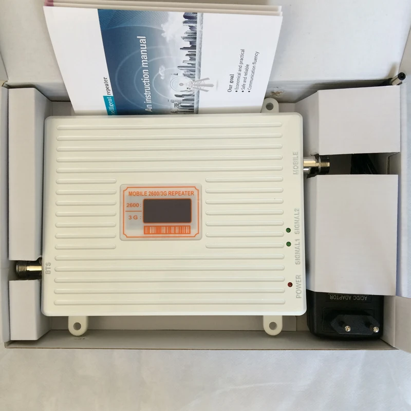 Lcd عرض الفرقة 3 جرام wcdma 2100 ميجا هرتز + 4 جرام 2600 ميجا هرتز إشارة معززة مكاسب 70db المحمول مكرر amplifier lte إشارة المحمول