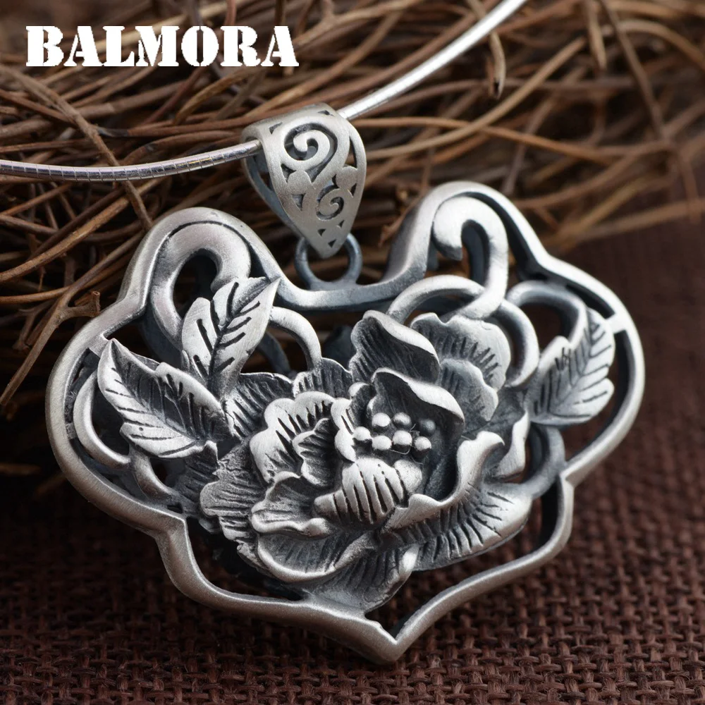 

BALMORA 100% Real 990 Pure Silver Vintage Flower Pendants for Women Mother Accessories Jewelry Gift Without a Chain SY13605