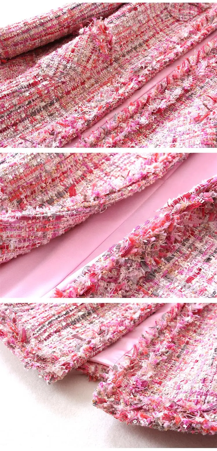 Розовая твидовая куртка с длинным разрезом Осень/Зима Женское пальто куртка Верхняя Мода дамское пальто