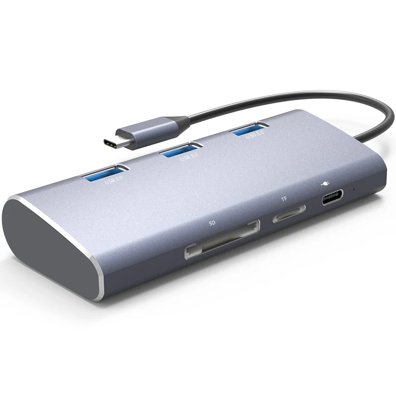 Basix USB C концентратора Тип C к HDMI адаптер Gigabit Ethernet Rj45 USB 3,0 SD/TF Card Reader Тип C концентратора PD зарядки для Macbook Pro - Цвет: gray