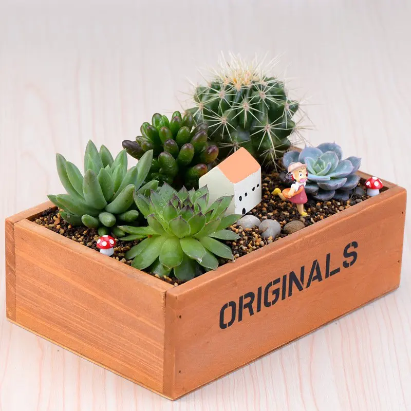 New decorative flower vase Rectangle box wood flowerpot decorative palm