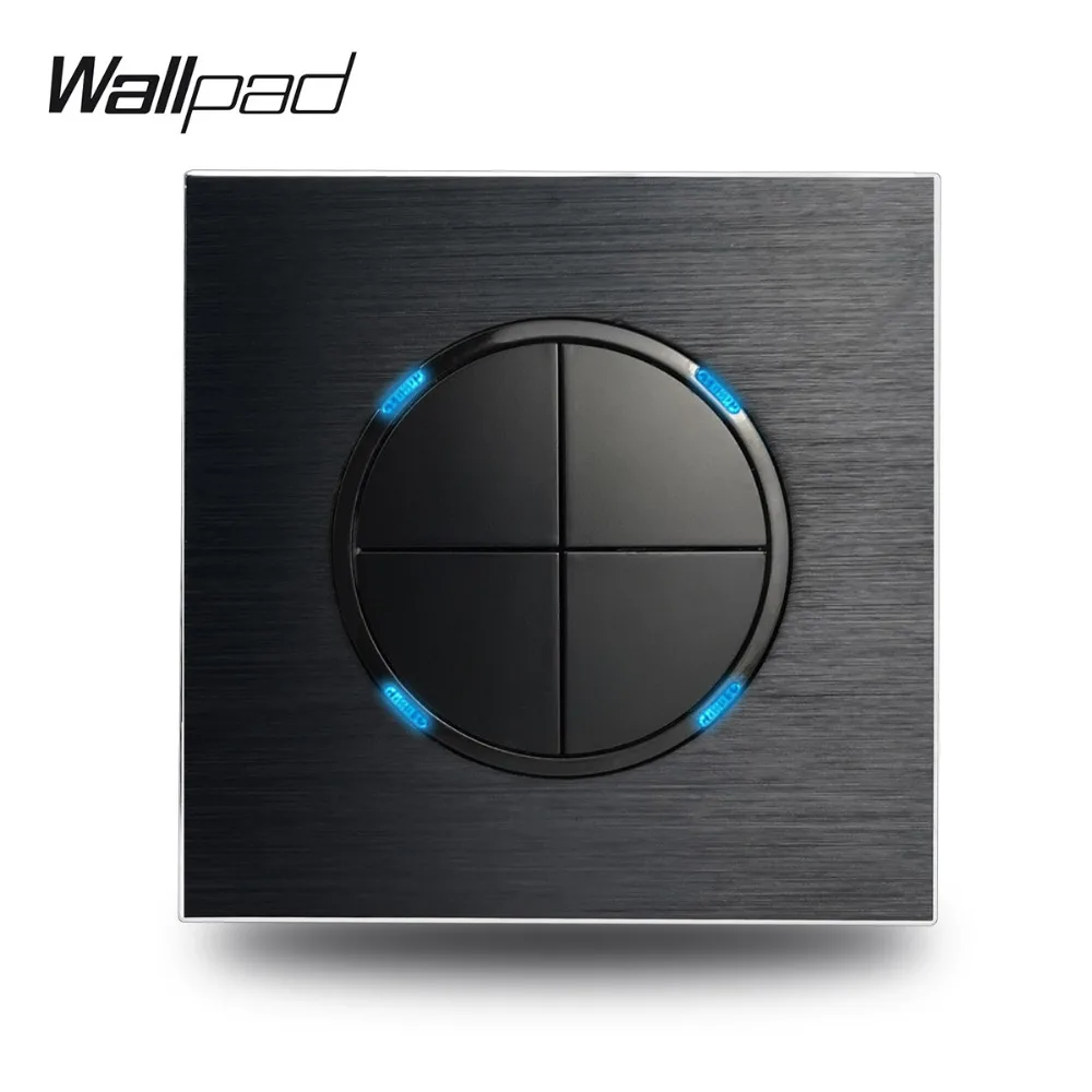 Wallpad L6 4 Gang 1 Way Satin Black Metal случайный нажатие кнопки настенный выключатель света