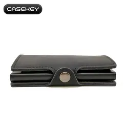 Casekey коричневый винтажный кожаный алюминиевый кошелёк автоматический всплывающий металлический держатель для кредитных карт кошелек