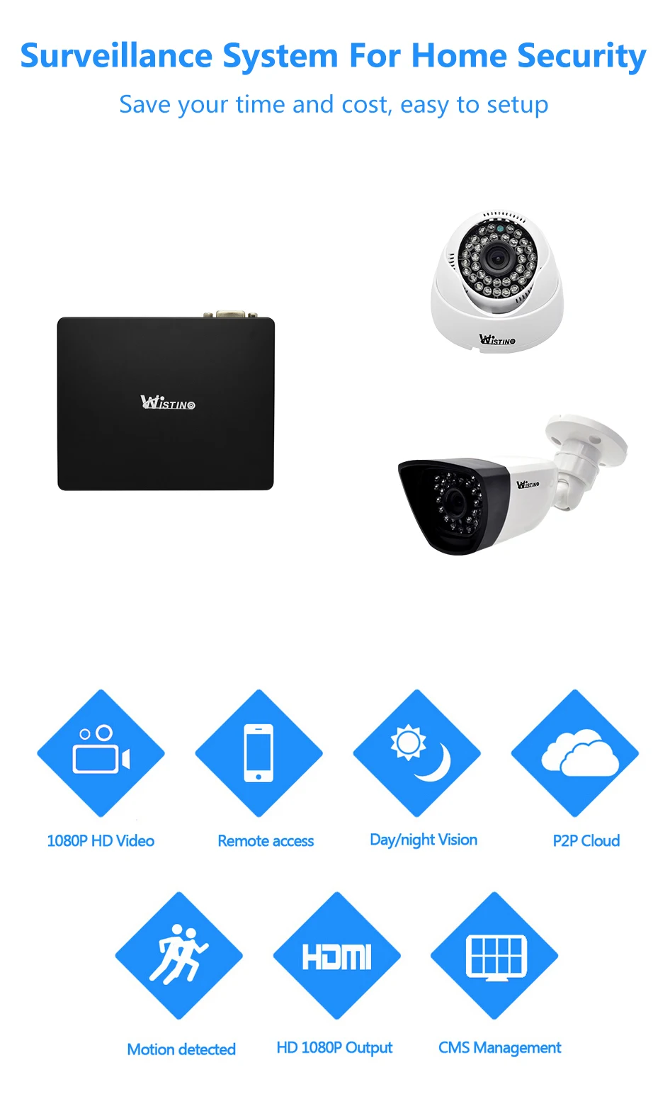 Wistino 1080P CCTV IP Camera Outdoor Surveillance Camera Mini NVR Kits Home System Security Video Monitor Onvif IR Night Vision (1)