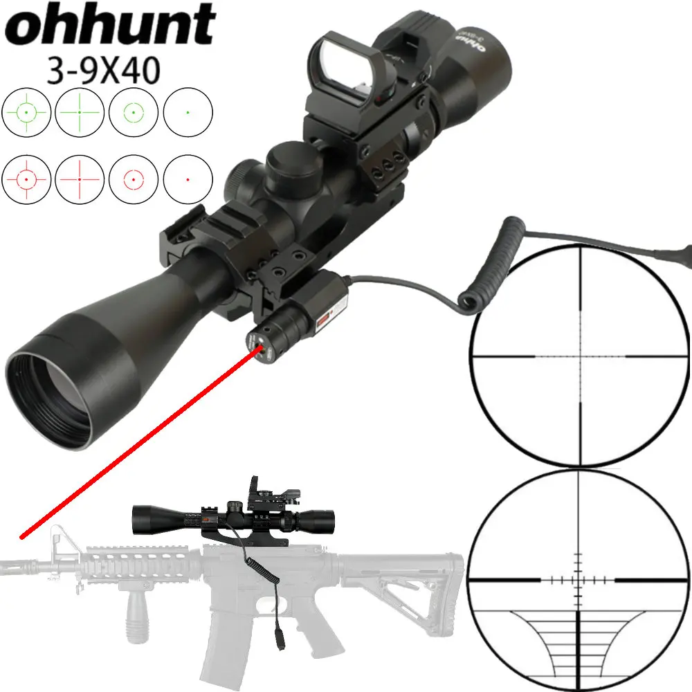 

ohhunt 3-9X40 Hunting Optics Riflescopes Red Laser with Remote Switch Holographic 4 Reticle Sight Combo Tactical Rifle Scope