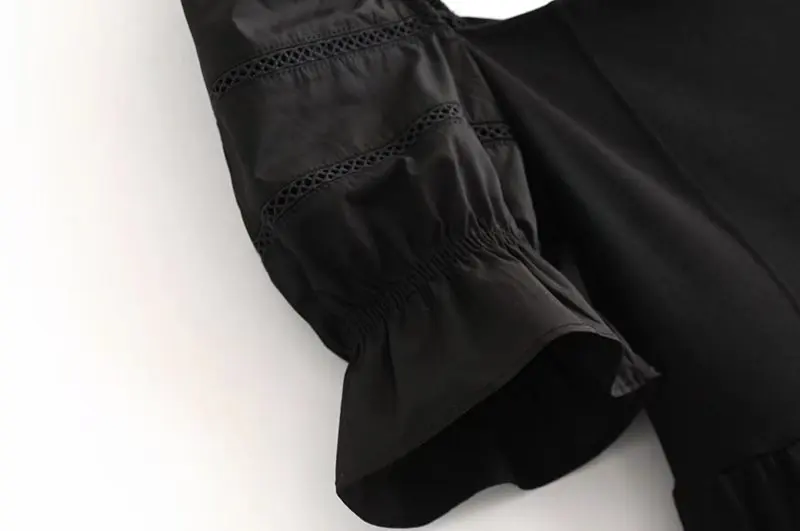 Bazaleas винтажное черное платье с квадратным воротником, летнее платье, модное платье с пышными рукавами, базовое Повседневное платье