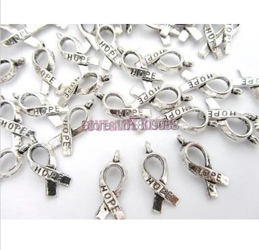 

Hot Sale Tibetan Silver Plated Metal Alloy Charm AWARENESS Hope Ribbon Charms Pendant Beads 7*18mm Fit Jewelry Making