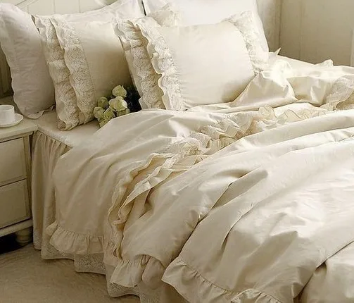 Роскошный белый кружевной комплект постельного белья с рюшами, комплект из хлопка для девочек, для близнецов, для королевы, французских принцесс, домашний текстиль, покрывало, пододеяльник - Цвет: style15