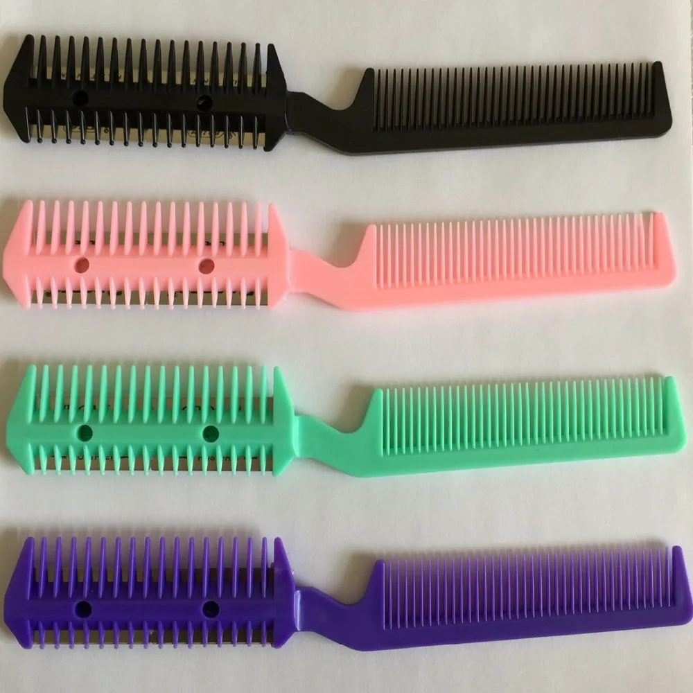 

12 PCS/Lot 4 Color Razor Comb Hair Cutter Thinning Shaper Comb 2 Razor Blades Trimmer Barber Remover Tool Super