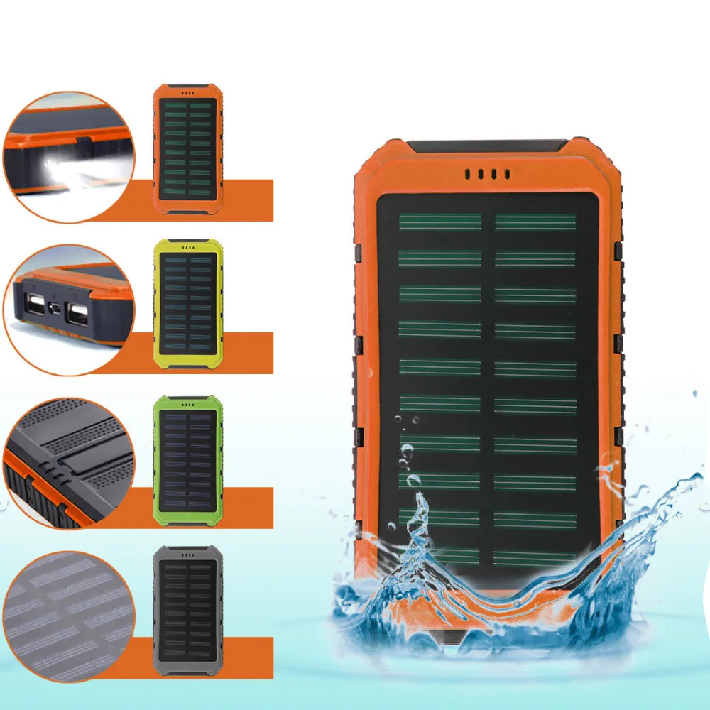 

New Arrive 2 USB Waterproof 50000mAh Solar Panel External Battery Power Bank Case Charger Battery storage boxes without Battery