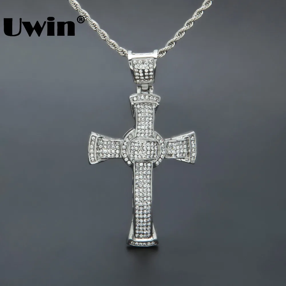 

Hip Hop Silver Plated Christ Cross Charm Pendant Necklace Religious Alloy Jesus Crucifix Pendant With Rope Chain