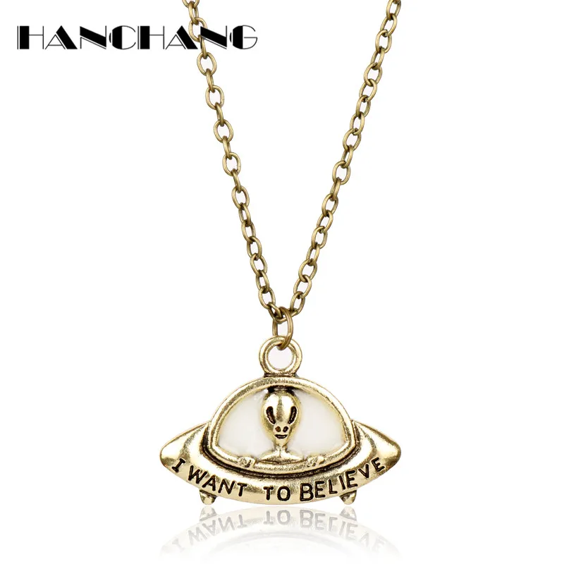 Аксессуары HANCHANG светящееся ожерелье X файлы я хочу верить кулоны Alien UFO Винтажные