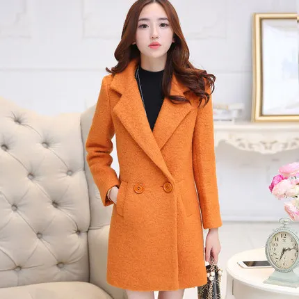 Осенне-зимнее новое длинное шерстяное пальто большого размера женское двубортное плотное шерстяное пальто тонкое - Цвет: 1