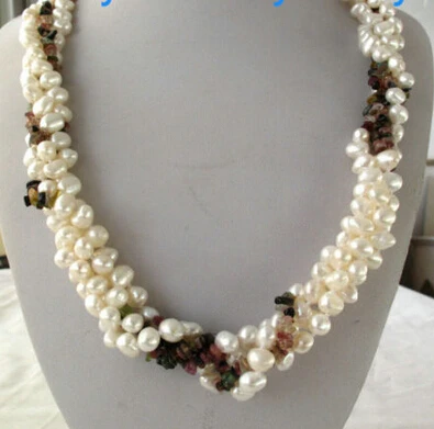 

ddh001601 White Nugget Baroque Freshwater Pearl&Chips Tourmaline Necklace