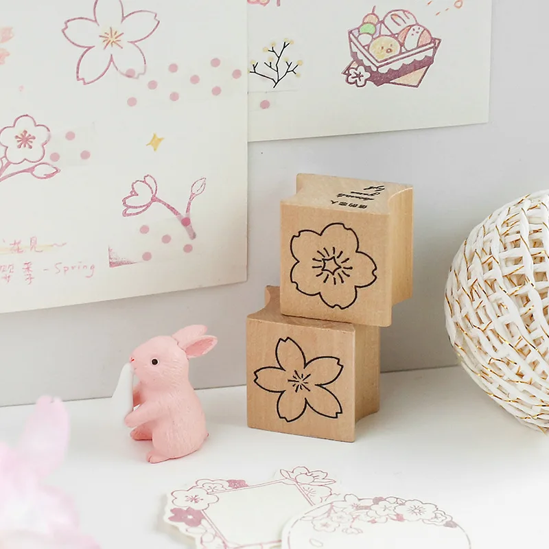 

Cute Japan Fashion Sakura Theme Mini Wooden Stamps DIY Stickers Supplies