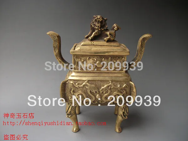 

huij Rare, Chinese Bronze carved " Ssangyong and Lion " Incense Burners statue