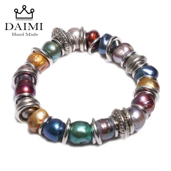

DAIMI Hyperbole Multicolor Pearl Bracelet 11-12mm Pearl Elastic Bracelet Bijouterie Holiday Jewelry for Women Eye catching