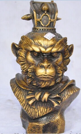 

0 9" China bronze Myth Journey to the West Monkey King sun wukong head bust statue