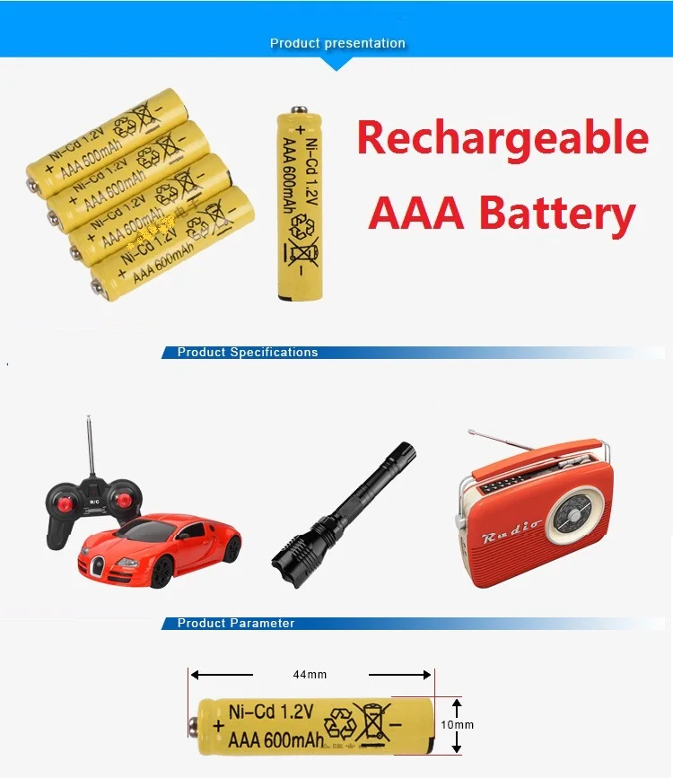 Желтый перезаряжаемый аккумулятор 3 шт. AAA 600mAh 1,2 V Ni-CD 3A нейтральный аккумулятор 500 раз зарядка для фонарика игрушки электронные и т. Д