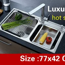 Квартира vogue двойной кухонный паз раковина роскошный 304 Нержавеющая сталь Стандарт Горячая 770x420 мм