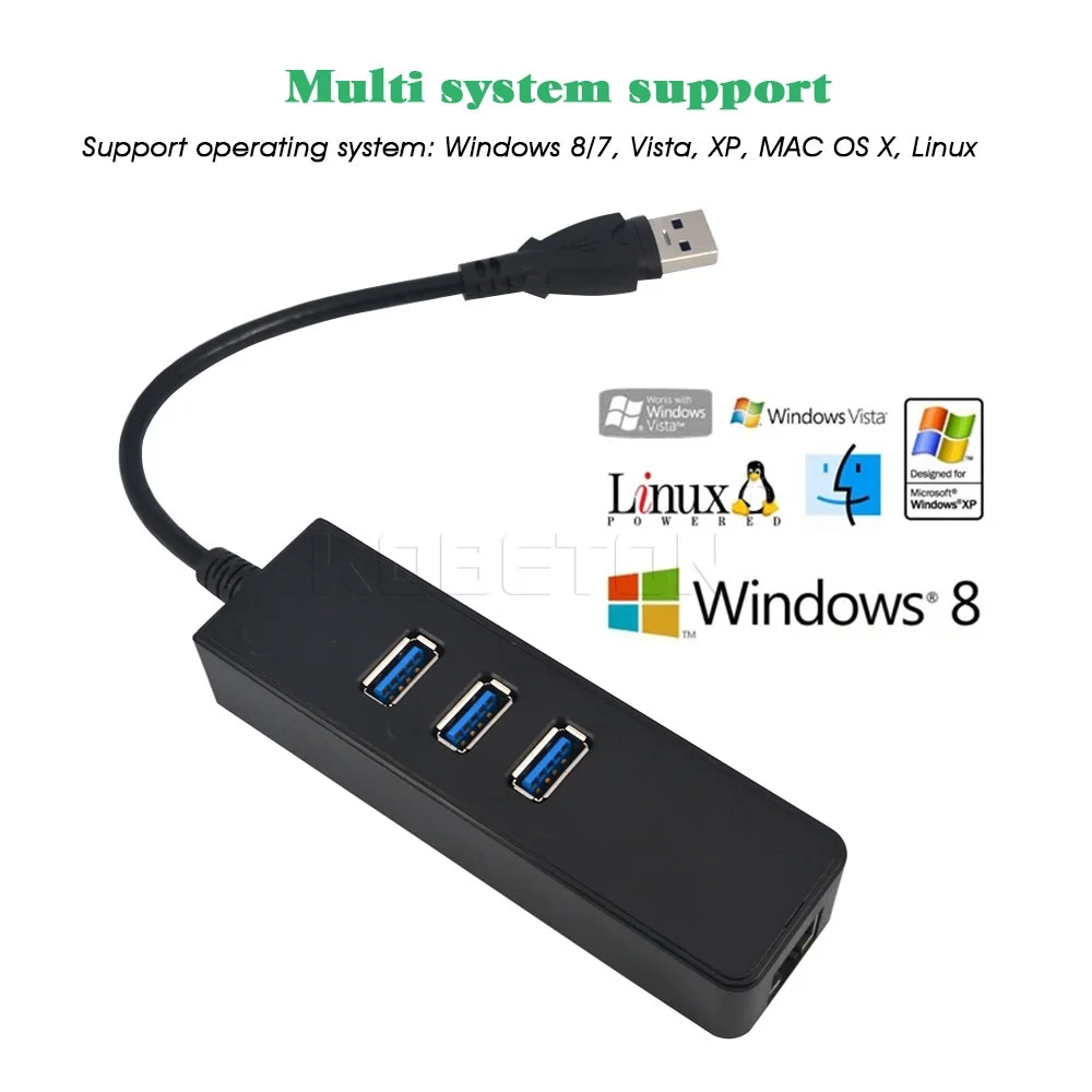 Kebidu 3 Порты и разъёмы USB3.0 концентратор с 1 RJ45 Gigabit Ethernet LAN Проводной адаптер 10/100/1000 Мбит/с для оконные рамы Mac оптом