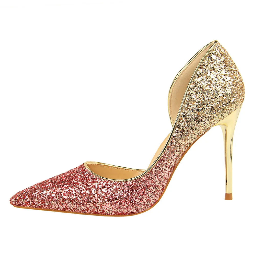 Женские блестящие туфли-лодочки на высоком каблуке 9 см с блестками; женские вечерние туфли золотого цвета на шпильке с блестками