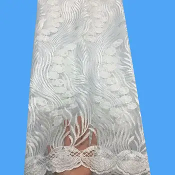 

High Quality Imported Wholesale 100%Polyester African flowers Tulle Lace French Net Beads Lace Fabric For Wedding White(6-19
