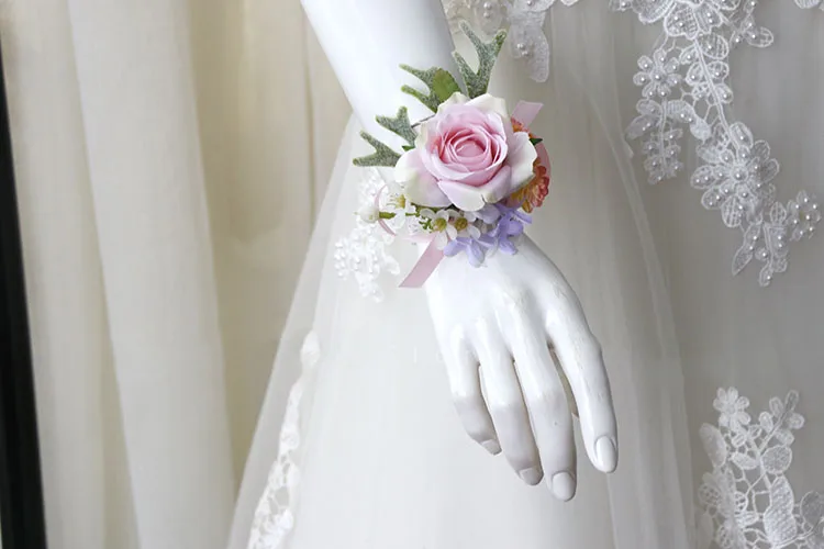 pink wrist corsage boutonniere wedding  (13)