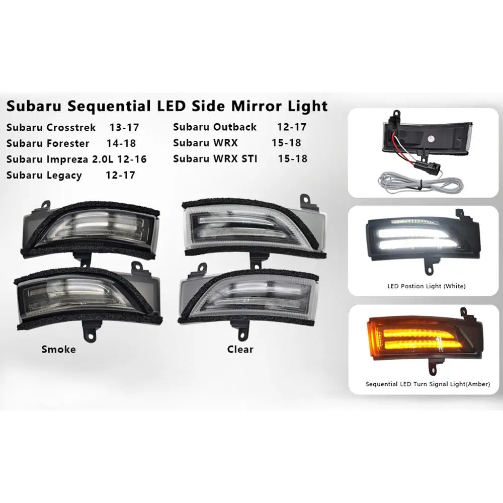 

Sequential Flash LED Side Mirror DRL Turn Signal Light For Subaru WRX STI Outback Legacy Impreza