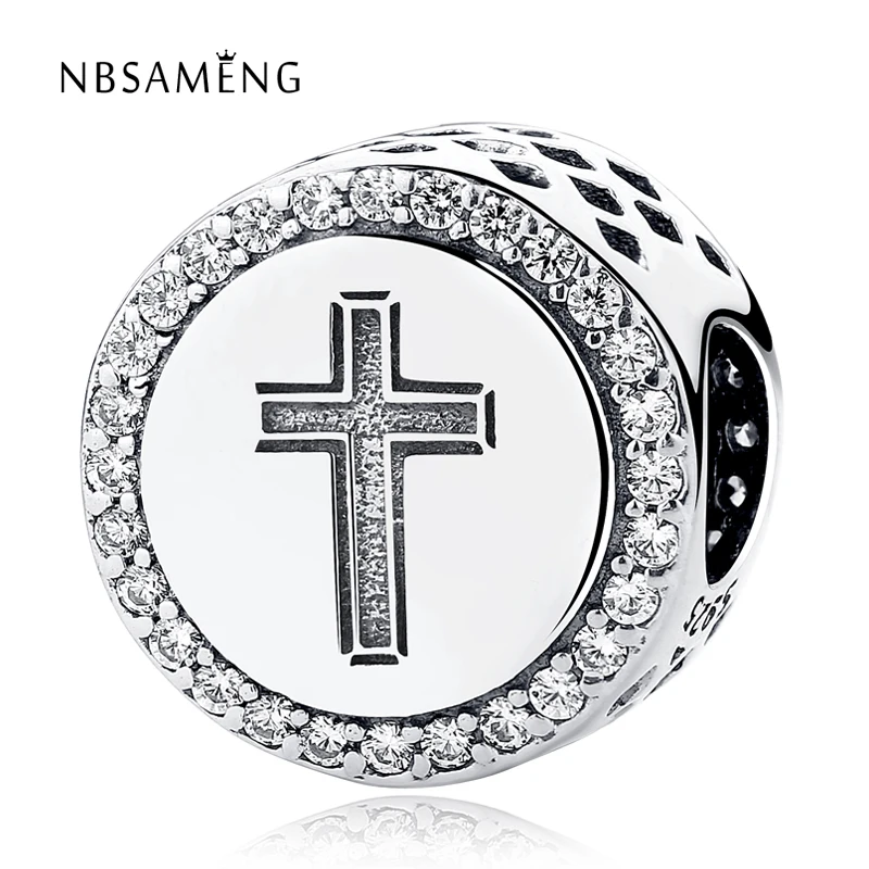 

Authentic 925 Sterling Silver Bead Faith Cross Crystal CZ Charm Fit Original Pandora Bracelets DIY Charms Jewelry Making