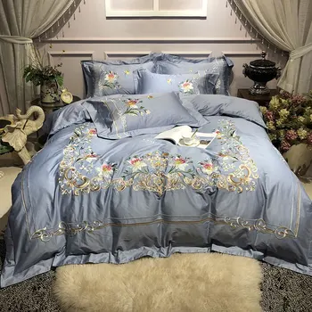 

New Luxury Solid 100S Egyptian cotton Embroidery Bedding sets Queen King Royal Duvet cover Bed sheet set Pillowcases 4pcs