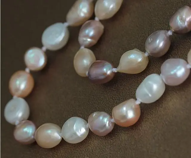 

HUGE 36"11-13mm Natural south sea genuine white gold pink pearl necklace