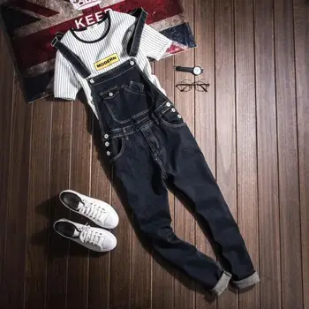 

Spring and Autumn New Bibs Influx Male Personality British Denim Overalls Retro Wash Slim Feet Jeans Handsome Jumpsuits