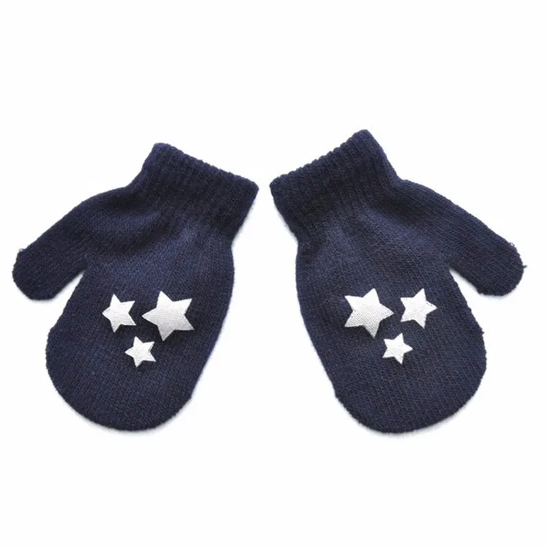Зима-осень Детские полный палец перчатки трикотажные милые звезды, принт с сердцем, вязаный свитер для мальчиков перчатки M1