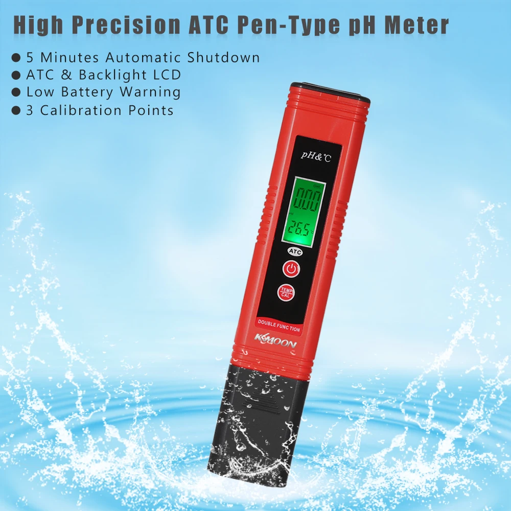 

KKmoon Professional & Power-saving pH-007 Pen-Type pH Meter High Precision Portable pH & TEMP Water Quality Analysis Device