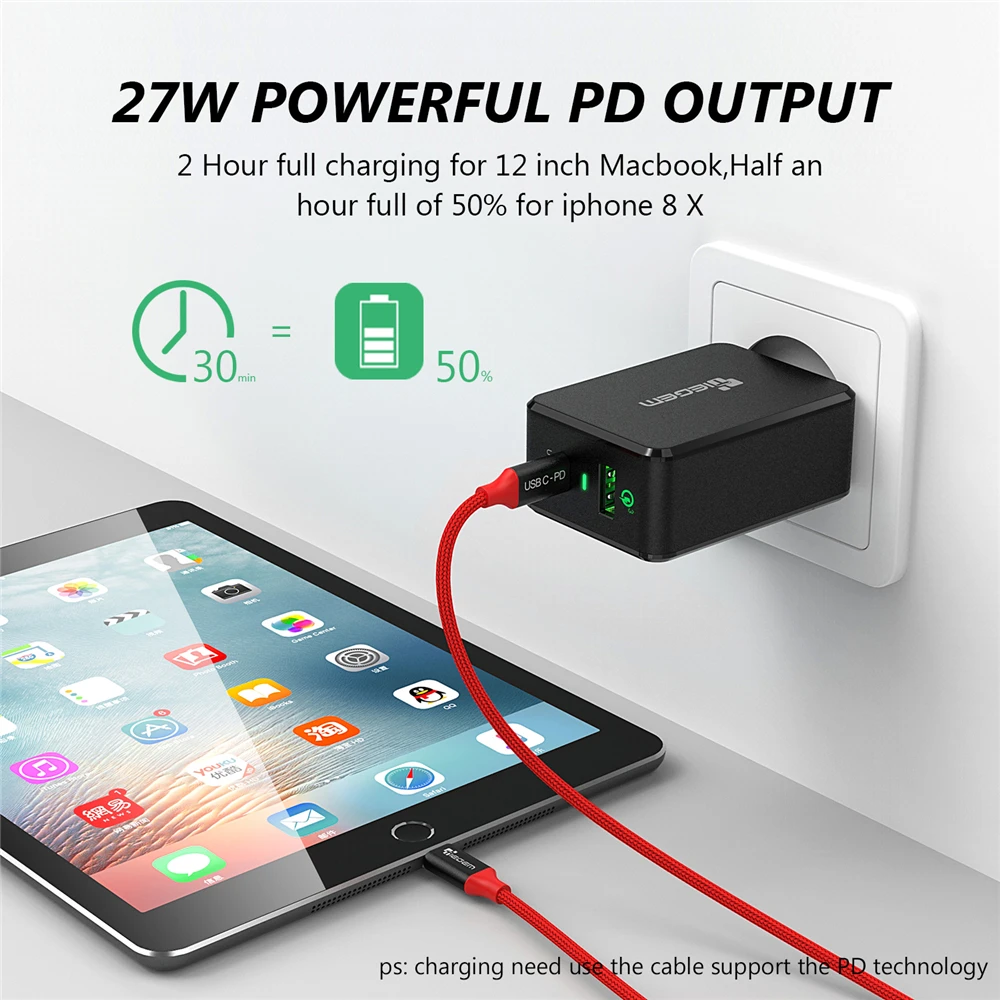 TIEGEM QC3.0 USB الجدار شاحن سريع نوع-C العالمي الهاتف المحمول نوع C PD شاحن لنينتندو التبديل ماك بوك نيكزس 6 وعاء/5X
