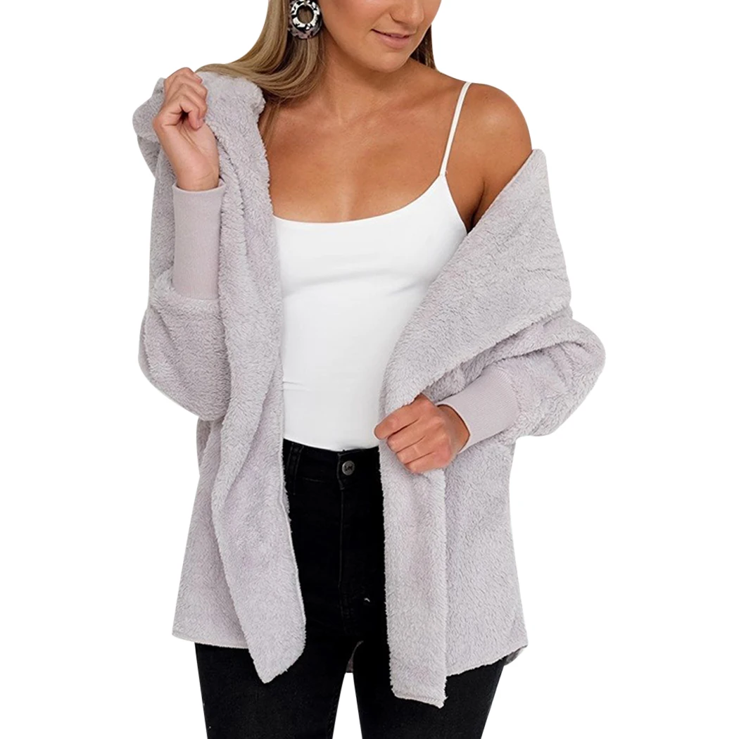 2018 New Hooded Cardigan Women Fluffy Coat Autumn Winter Fleece Warm